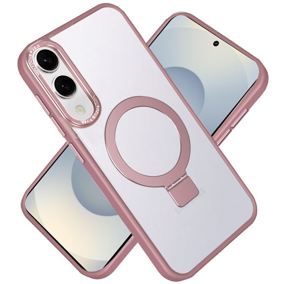 For Samsung Galaxy S25 EDGE Case, Magnetic Metal Matte with Built-in MagSafe Stand, Hybrid Shockproof Armor, TPU Frame Phone Cover (Pink)