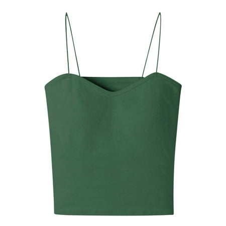 Womens Spaghetti Strap Camisole Tops Built in Bra Seamless Padded Sleeveless Cross Back Sexy Crop Yoga Tanks Vest (Large  Green 01)