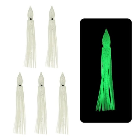Fishing Squid Skirts Glow Soft Plastic Trolling Lures Fit for Bass Trout Salmon Saltwater Fishing Bait Clear 5 Inch
