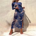 thumbnail image 2 of Robe Longue à Manches Longues Imprimé Teinture sur Nœuds pour Femmes Automne, 2 of 7
