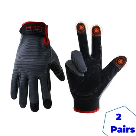 

HANDLANDY 2 Pairs Mens Work Gloves Touch Screen Synthetic Leather Utility Gloves Large Grey+Black