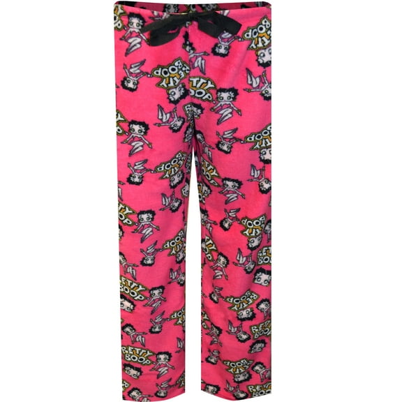Apparel Connection LLC Womens Betty Boop Flaming Hot Pink Plush Lounge Pants (Large)