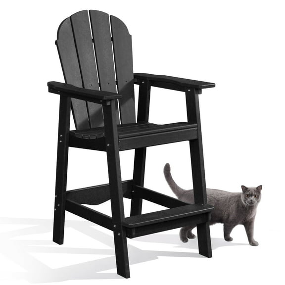 LovoIn | Tall Adirondack Chairs Set of 2,Outdoor Adirondack Barstools with Double Connecting Tray Patio Stools Weather Resistant for Outdoor Deck Lawn Pool Backyard - Black