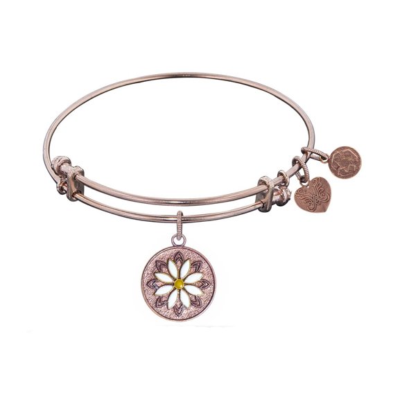 Pink Stipple Finish Brass Daisy Flower Angelica Bangle Bracelet, 7.25"