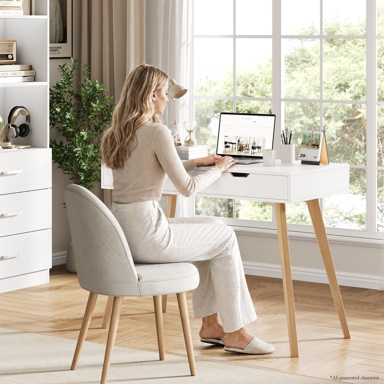 Homfa White Desk with Drawers, Makeup Table for Girls photo 4