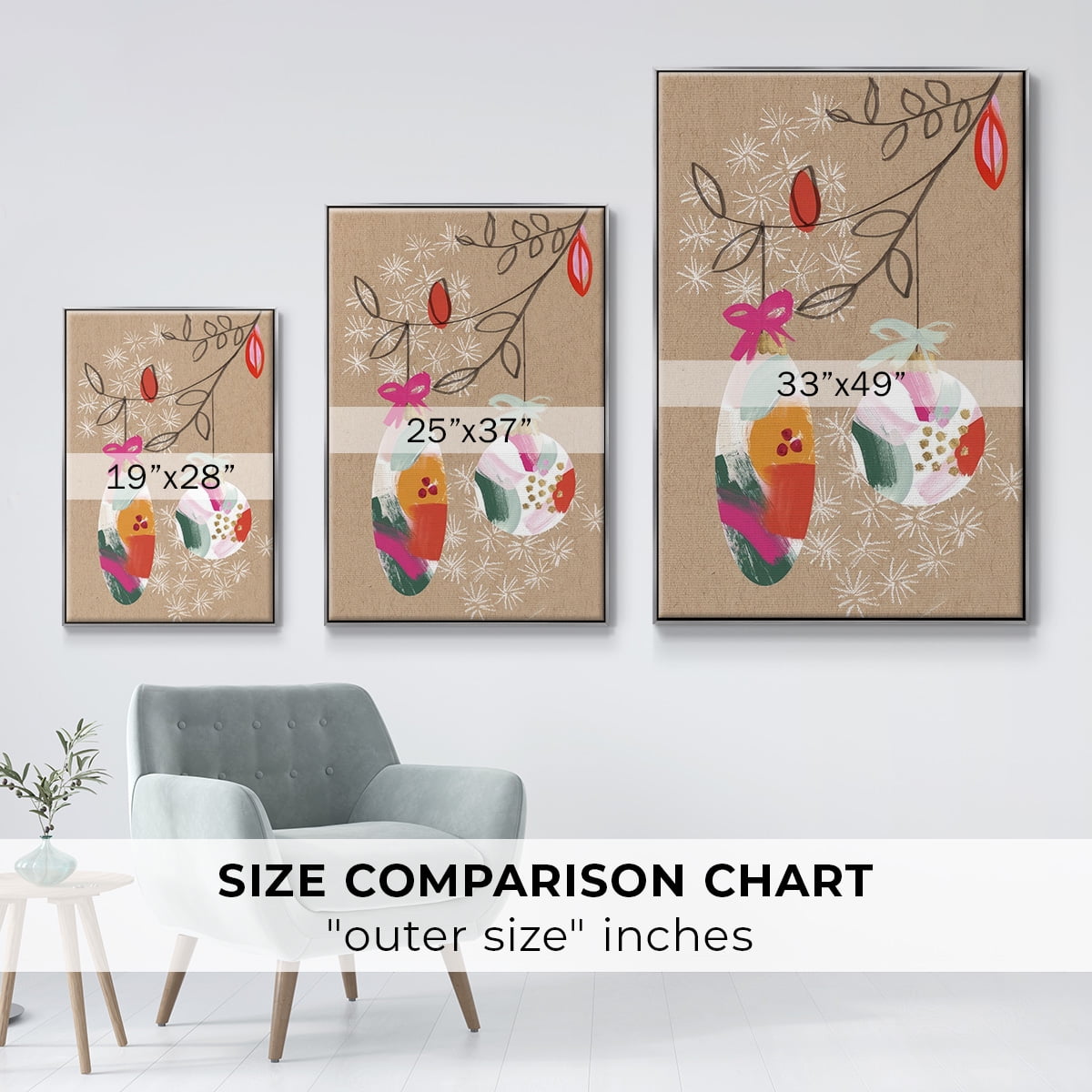 Crafty Christmas Collection B - Framed Gallery Wrapped Holiday Canvas - 17 x 25 - Silver Frame