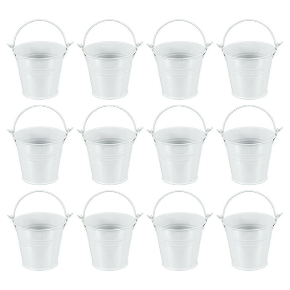 Uxcell 2.7"x2.3" Small Metal Buckets with Handle Mini Galvanized Bucket Colorful Easter Buckets White 12 Pcs