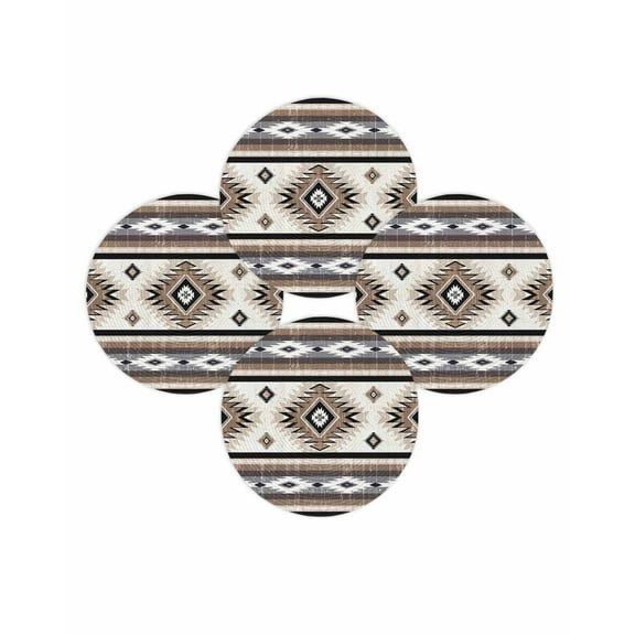 Round Placemats Set of 4 Brown Grey Boho Aztec Place Mats Washable Woven Placemat Southwest Tribal Geometric Circle Braided Table Mat for Kitchen Dining Table Party Home Decor 15 Inch