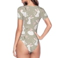 thumbnail image 3 of Uemuo Rabbit And Flower Pattern Women's One Piece Short Sleeve Swimsuit Rash Guard Surfing Modest Quick-drying Swimsuit Beach Essentials-Large, 3 of 9