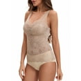 thumbnail image 4 of INSPIRE CHIC Women's Mesh Panel Wide Strap Fixed Cup Tank Top Longline Light and Breathable Camisole L Beige, 4 of 5
