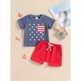 thumbnail image 3 of Suealasg 2Pcs Toddler Baby Boy 4th of July Clothes Set Short Sleeve Star Stripe Print Tops+ Shorts Set 0-24 Months Newborn Summer Independence Day Memorial Day Outfits, 3 of 8