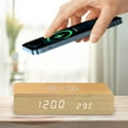 thumbnail image 6 of Comefolife Wooden Alarm Clock, Loud Digital Clock, 3 Ringtones, Digital Alarm Clock with 10W Fast Wireless Charger for Heavy Sleepers Bedroom Bedside Living Room Office Wood Decor (Wooden), 6 of 7