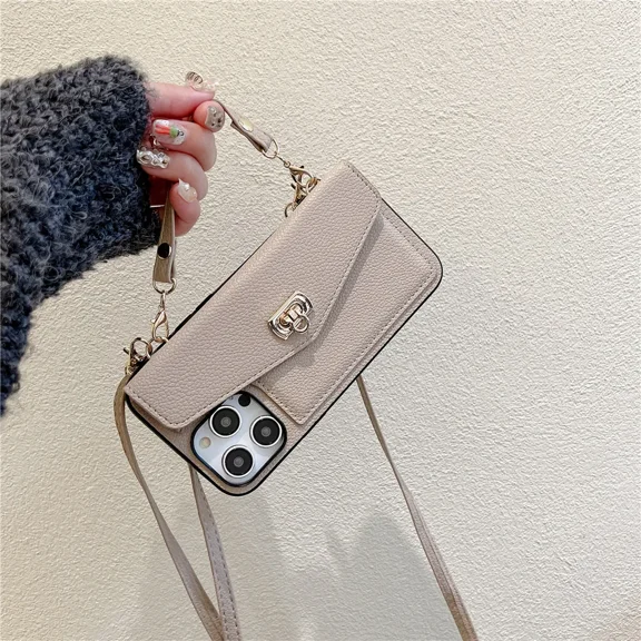 ZHaobin Luxury Wallet Crossbody Phone Case for iPhone 15 14 Plus 11 12 13 Pro Max Plus Card Slot Holder Stand Long Lanyard Leather Cover (Khaki,For iPhone 13 ProMax)
