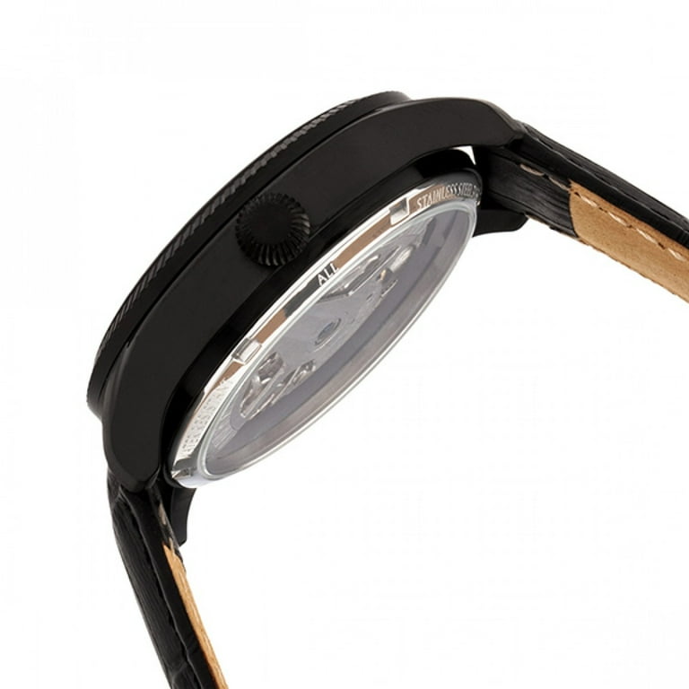 Winthrop Leather-Band Skeleton Watch Black