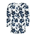thumbnail image 6 of Womens Tops 3/4 Sleeves Printed Button-up T-shirt Round Neck Top Shirt Navy L,Tops for Women, 6 of 6