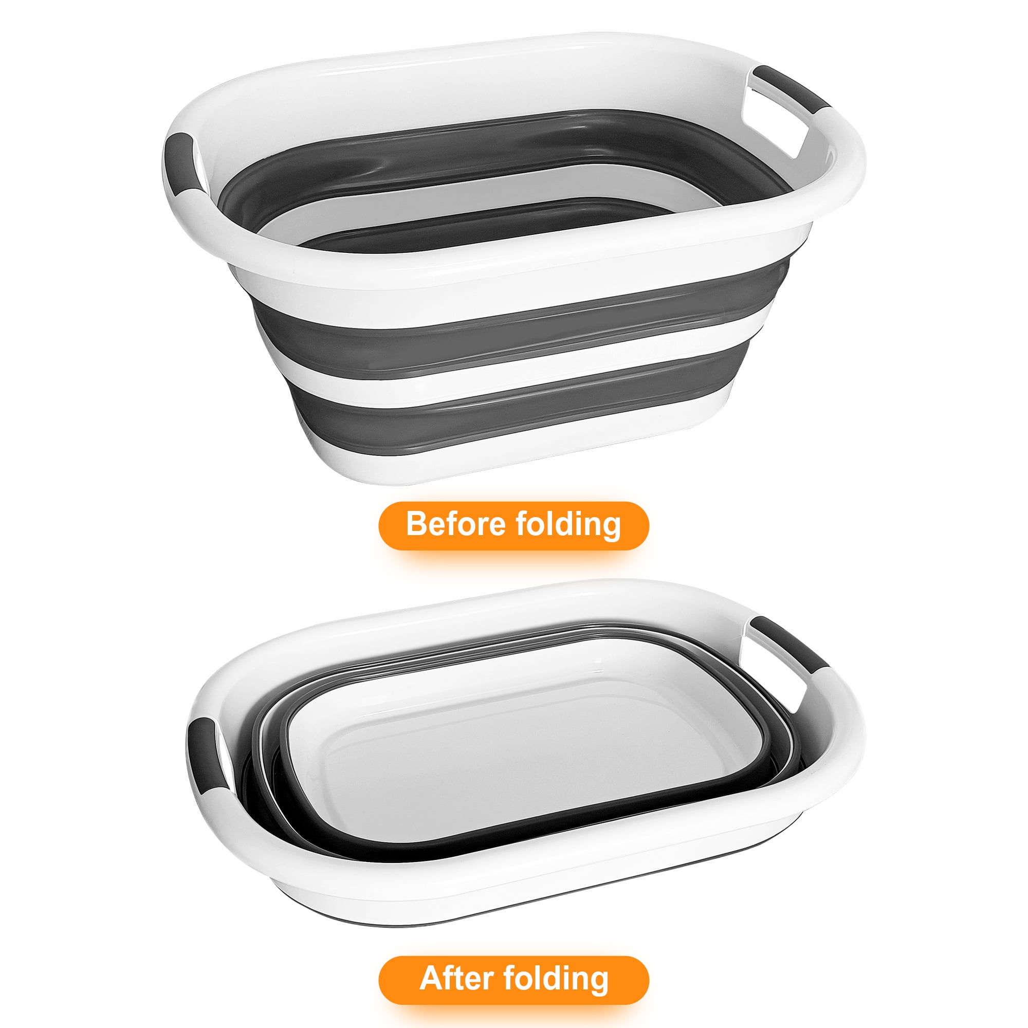 40L Collapsible Plastic Laundry Basket, Foldable Pop Up Storage Container Space Saving Washing Tub Organizer (1, White/Grey)