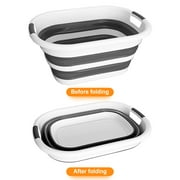 40L Collapsible Plastic Laundry Basket, Foldable Pop Up Storage Container Space Saving Washing Tub Organizer (1, White/Grey)