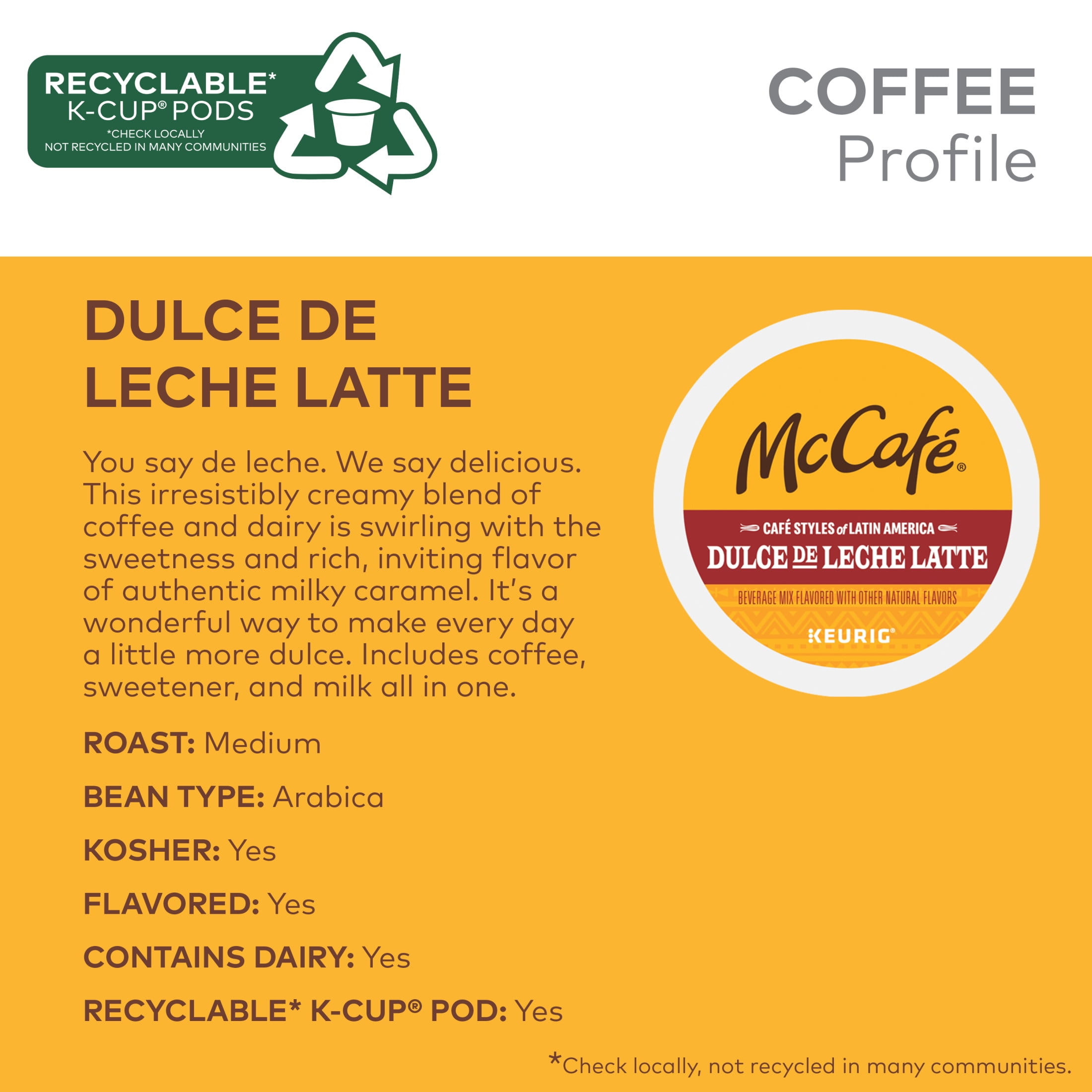 (6 pack) McCafe, Dulce de Leche One Step Latte Medium Roast K-Cup Coffee Pods, 10 Count