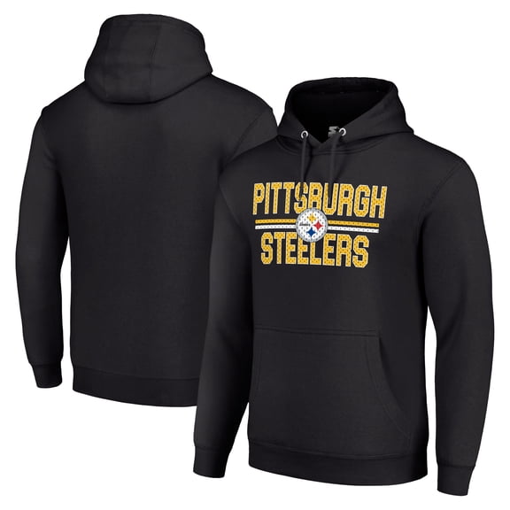 Unisex Starter Black Pittsburgh Steelers Team Mesh Print Graphic Tri-Blend Pullover Hoodie
