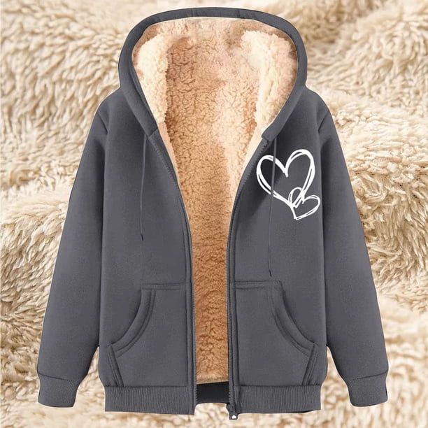 Sudadera con capucha de manga larga para mujer, informal, con capucha, para invierno, cálida, con forro polar y cremallera