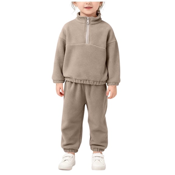 Cethrio Boys Fleece Outfit Sets Size 6, Half Zip 2 Piece Long Sleeve Sweatshirts and Sweatpants Sets Khaki