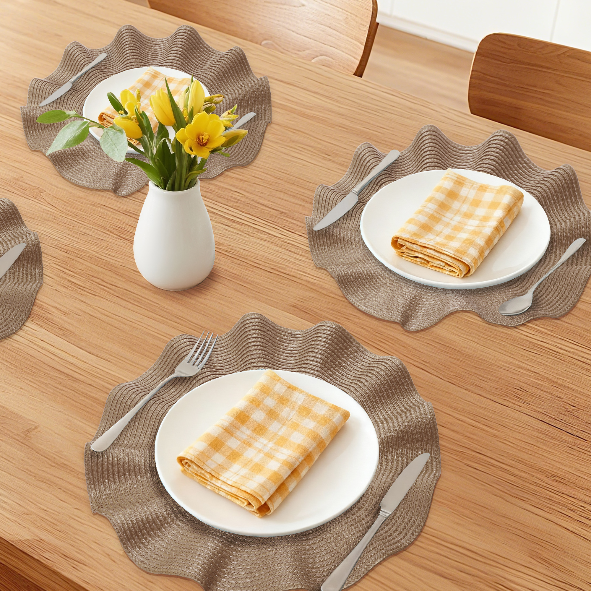 Unique Bargains Set of 6 Washable Farmhouse Placemats Indoor Coffee