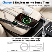 Atzeste 3-in-1 Fast Charging Cable 90W Charger, Type C/Lightning/Magnetic Multi Charge Dock with USB/Type C Input, Portable Designed for iWatch Series, iPhone 17-11, Car-4FT