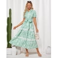 thumbnail image 2 of Vestido GRACE KARIN para mujer, estampado floral fluido, línea A, verde, 2 of 7