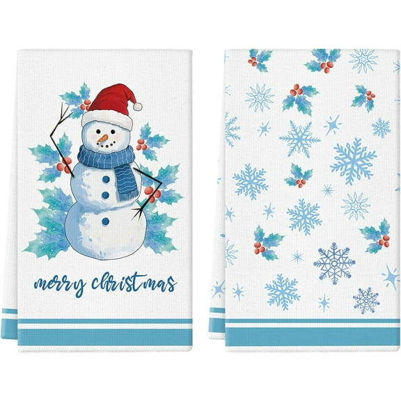 Christmas Kitchen Towels Blue Snowman 16 x 24 Inch Set of 2 Dish Towels Hand Towels for Winter Holiday Home Indoor Bathroom Party Dining Decor Gifts