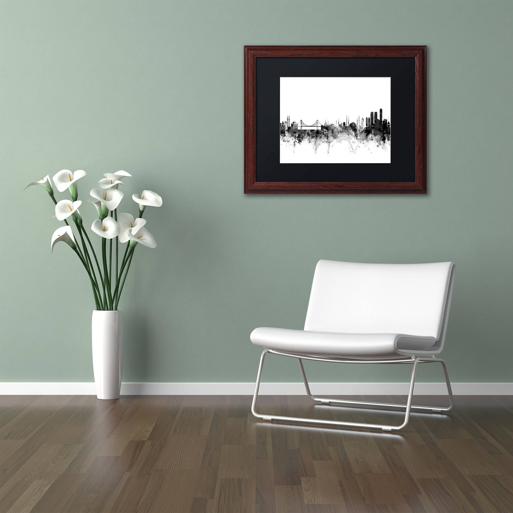 Trademark Fine Art "Istanbul Turkey Skyline B&W" Canvas Art by Michael Tompsett, Black Matte, Wood Frame