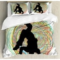 thumbnail image 1 of Hip Hop Queen Size Duvet Cover Set, Teenage Hip Hop Dancer Dancing on Hand Stand Doing Head Spin Colorful Image Print, Decorative 3 Piece Bedding Set with 2 Pillow Shams, Multicolor, by Ambesonne, 1 of 3
