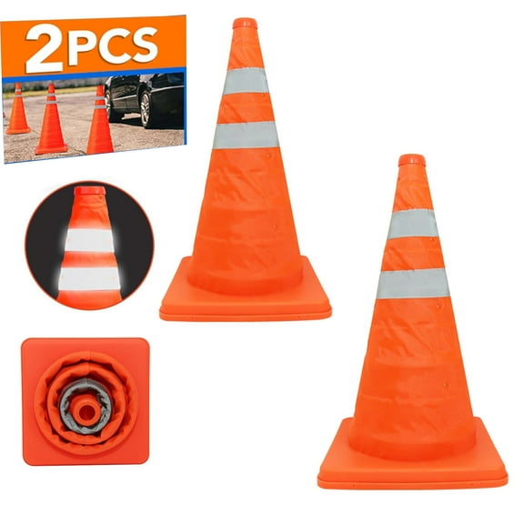 2Pcs 18inch Collapsible Traffic Cones, Pop-up Orange Cones with Reflective Collars for Roadside Emergencies, Driving Practice&Parking Lots