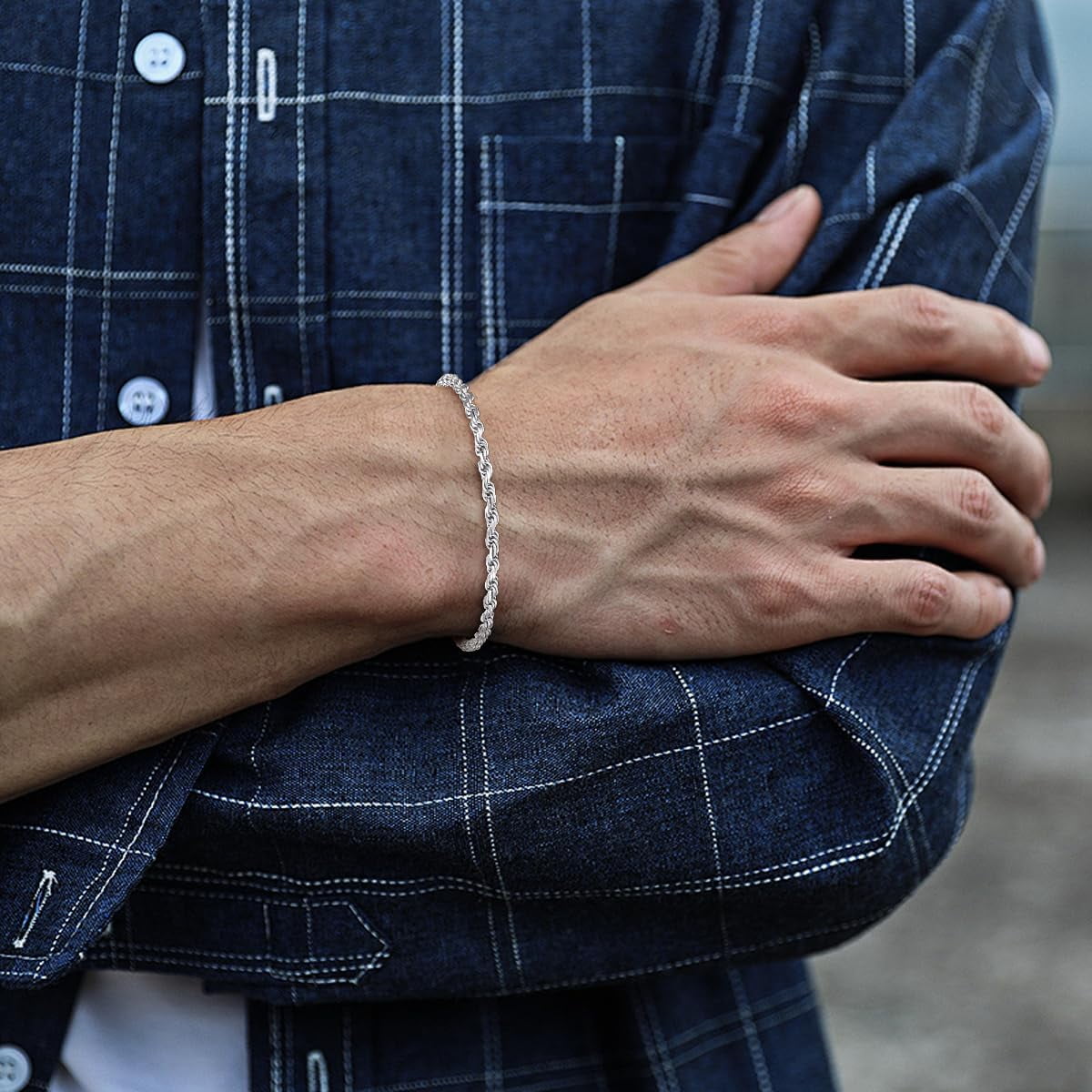 925 Sterling Silver Rope Chain Bracelet 2MM 3MM Diamond-Cut Braided Rope Chain Bracelet for Men Women