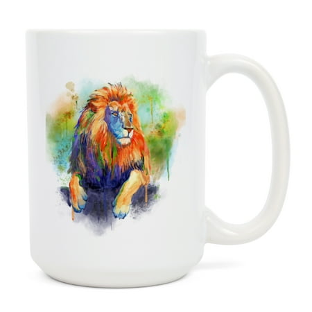 

15 fl oz Ceramic Mug Lion Watercolor Dishwasher & Microwave Safe