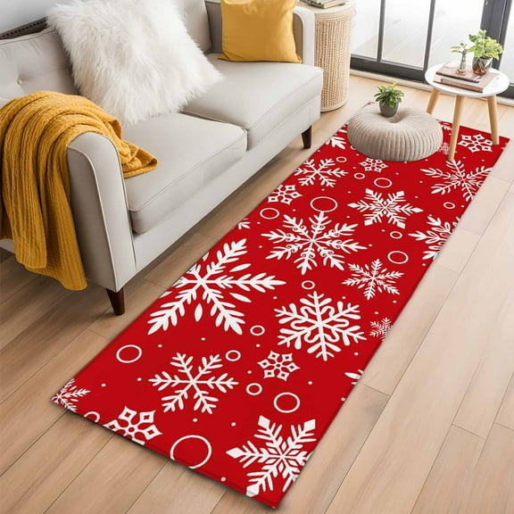 Red Christmas Kitchen Runner Rug 2x6 Washable Runners for Hallway Non Slip White Snowflake Merry Christmas Large Area Rug Indoor Floor Carpet for Bathroom Laundry Entryway Bedroom Living Room