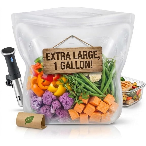 Reusable Silicone Sous Vide Bag - 1 Gallon, 135oz. XXL - 1 pcs Food Storage Bag, Freezer Container, Zero Waste Alternative for Sous Vide Cooker, Kitchen Organization, and Meal Prep Bags