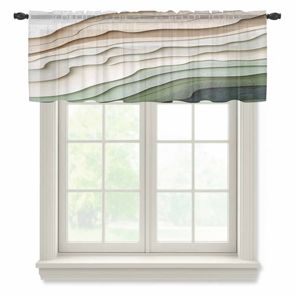 Sage Green Ombre Valance Curtains for Kitchen/Living Room/Bathroom/Bedroom Window, Rod Pocket Small Topper Half Short Window Curtains Voile Sheer Scarf, Modern Abstract Geometric Art 54"x18"