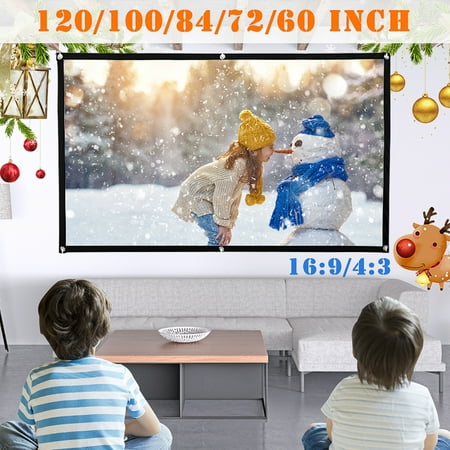 Cinema Screen - 4:3 HD Projector Screen High Contrast Collapsible 4K Home Outdoor Cinema Christmas Party 3D Film Office Meeting Projection W/Hooks-White FOR WORLD CUP +4-6 holes+(60