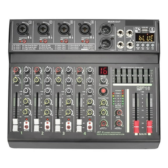 4 Channel DJ Mixer Professional 16 DSP Mixing Console Individual 48V Phantom Power USB Play Record Pro Sound Table ,Easy to Use