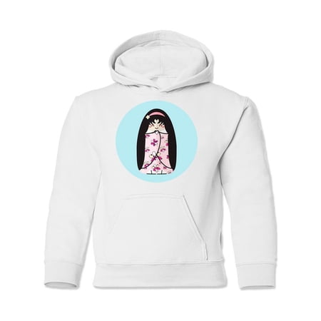 Flower Kokeshi Doll Hoodie Juniors - Youth Hoodie White Small