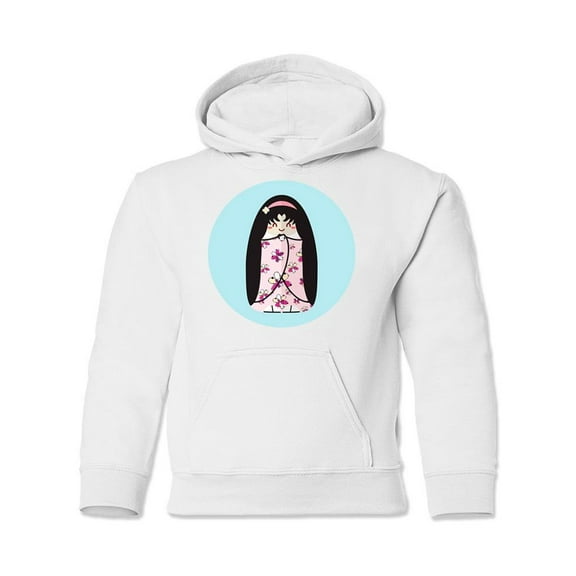Flower Kokeshi Doll Hoodie Juniors - Youth Hoodie, White, Small