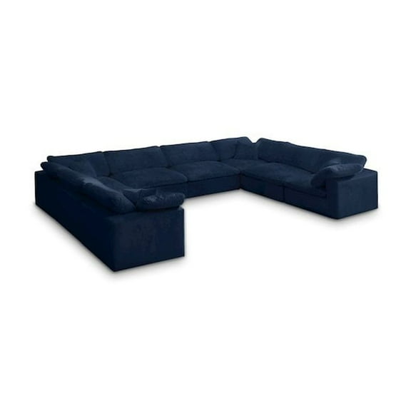 Meridian Furniture Cozy Navy Velvet Overstuffed Modular Sectional