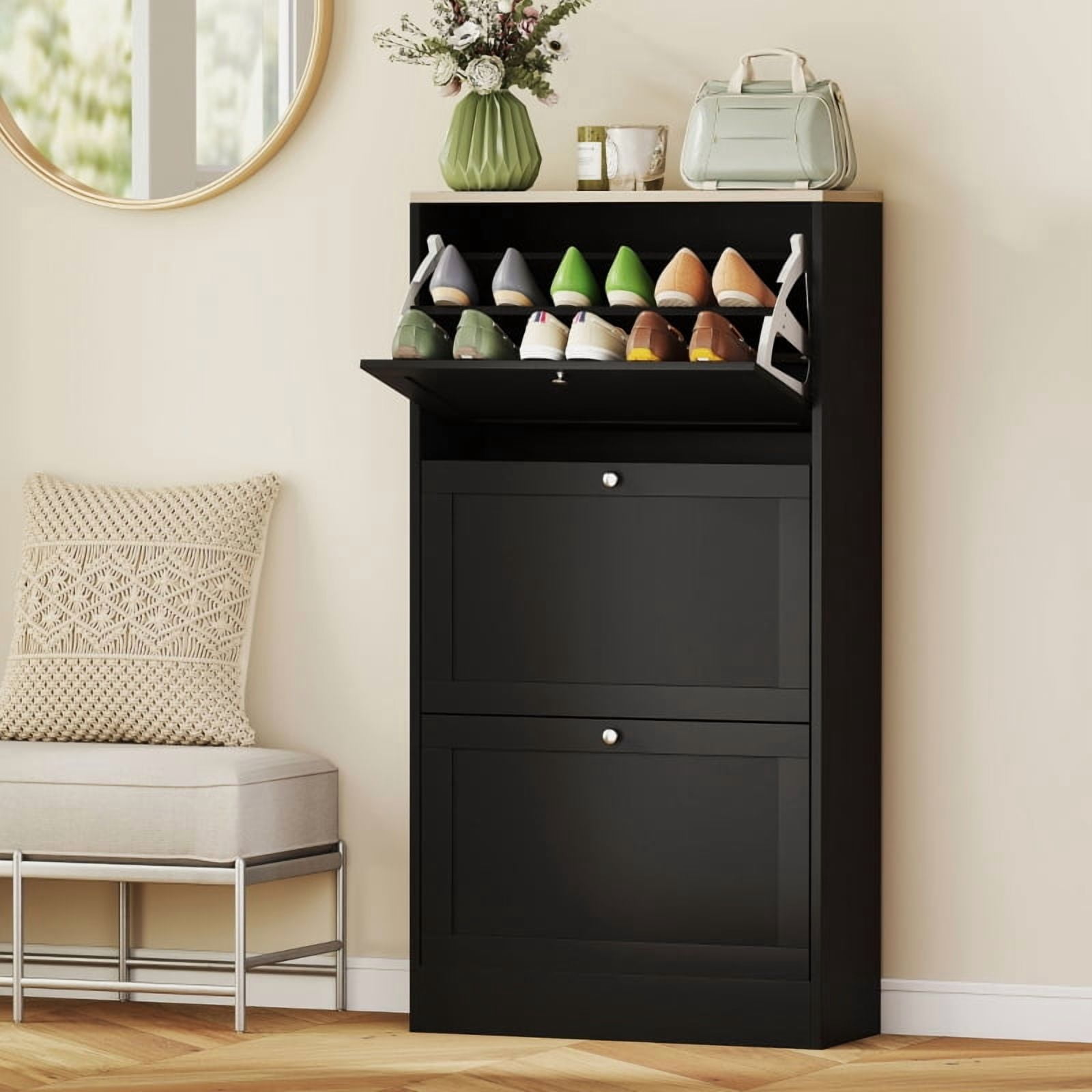 Alvantor 3-Drawer Shoe Storage Cabinet with Adjustable Shelves, Narrow Entryway Organizer 23.6" x 9.3" x 45.3" Black