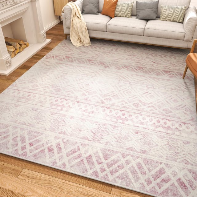 HAHDAXIA Boho Area Rug 5x7 Carpet Rugs for Living Room Bedroom Moroccan-Machine Washable Rugs for Bedroom Dining Room Living Room Rug Neutral Pink Home Decor