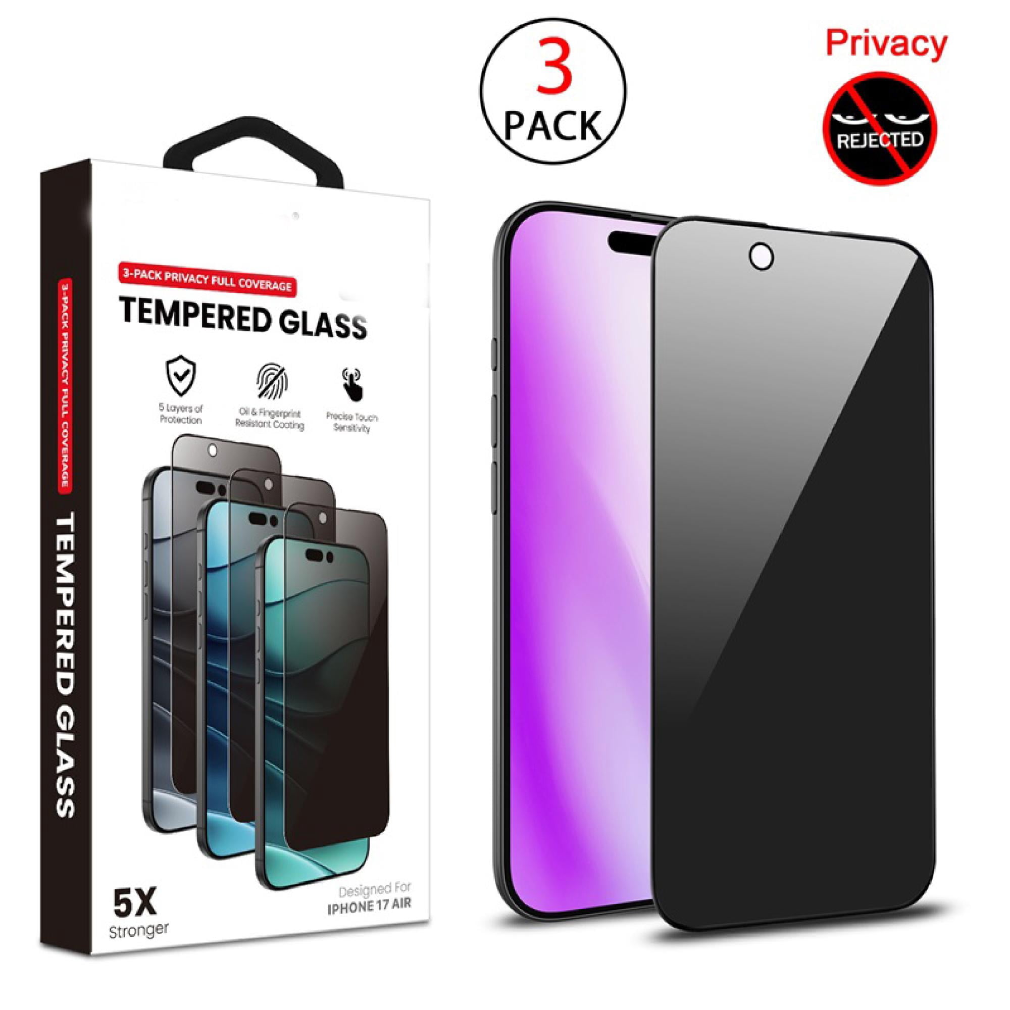 Complete Protection 4 Pack Bundle for iPhone 17 Air – Camera Lens Tempered Glass + 3-Pack Privacy Full-Coverage Screen Protectors