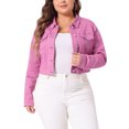thumbnail image 1 of Conjuntos de botones de jeans de mujer de talla grande Agnes Orinda, chaquetas de mezclilla recortadas de moda 2X rosa oscuro, 1 of 8