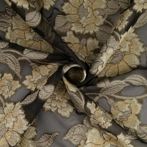 Zelouf Sibyl Organza Jacquard , Sewing, DIY, Crafts Fabric by the Yard, Black/cream, 3 Yard