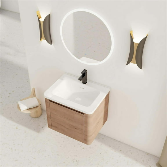 Modern Bathroom Vanity 24'' Wall-Mounted Bathroom Vanity with White Ceramic Sink & 1-Soft-Close Door, KD-Packing, Plywood,Wooden Bathroom Vanity