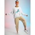thumbnail image 2 of Colorful Unicorn Design Sweatshirt Women - Women Sweatshirt, White, Large, 2 of 4