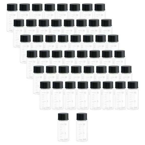 Clear Glass Bottles Vial with Scale Clear Liquid Sampling Sample Screw Cap Empty Lab Vials Black Plastic Cap 10ml Pack of 50